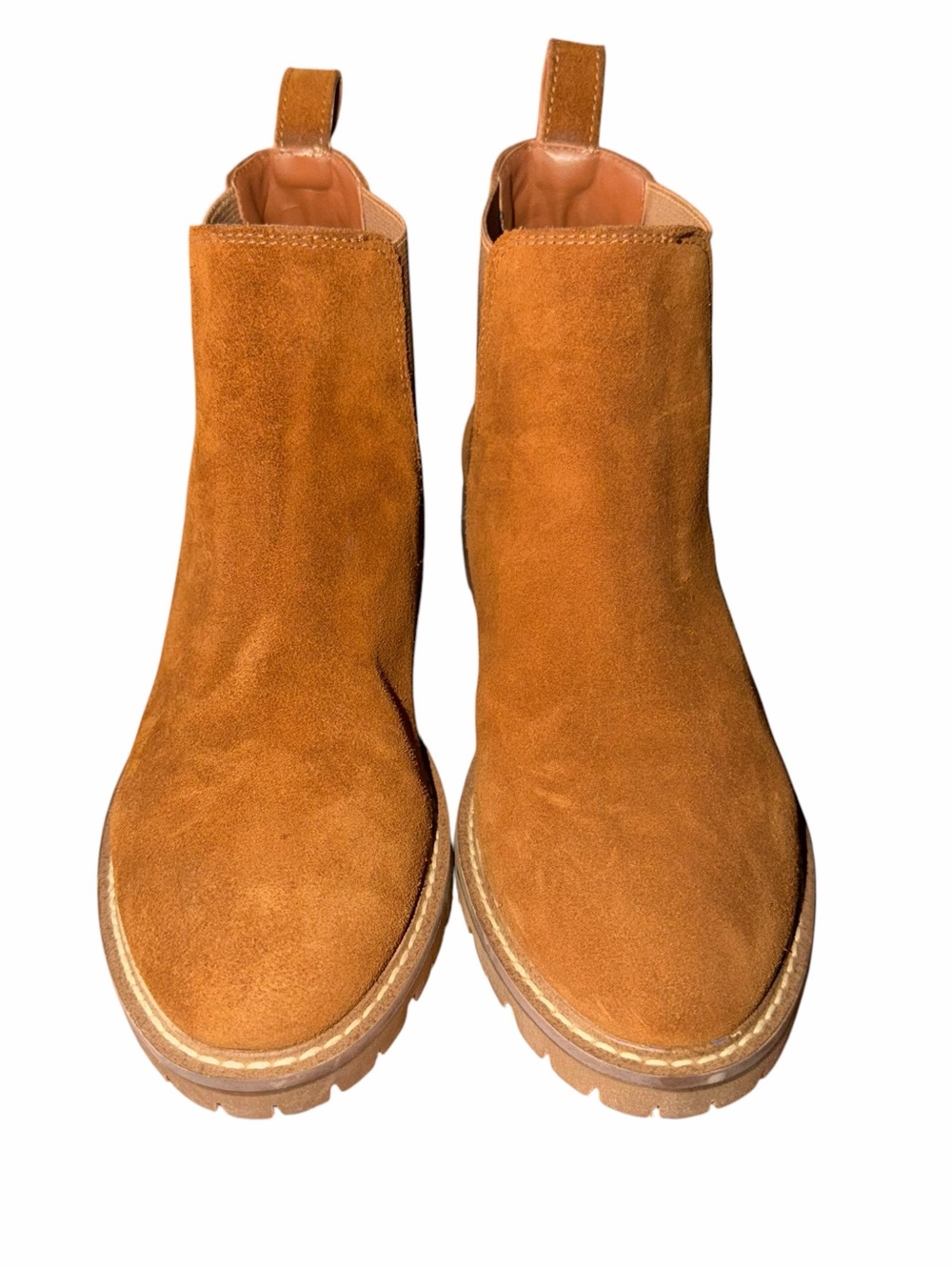 Steve Madden Leopold Suede Chelsea Boots Cognac Brown Lug Sole Leather Women 7.5 - Picture 3 of 9